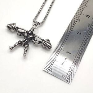 Stainless Weightlifting Necklace Fitness Exercise Bodybuilding Birthday Gift NEW